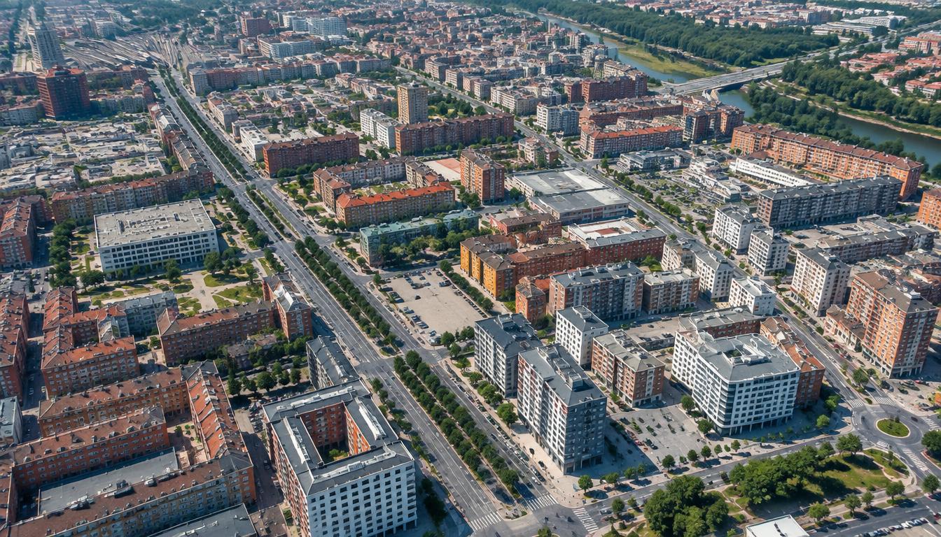 Vista aérea del entorno urbano de La Lastra y La Chantría en León